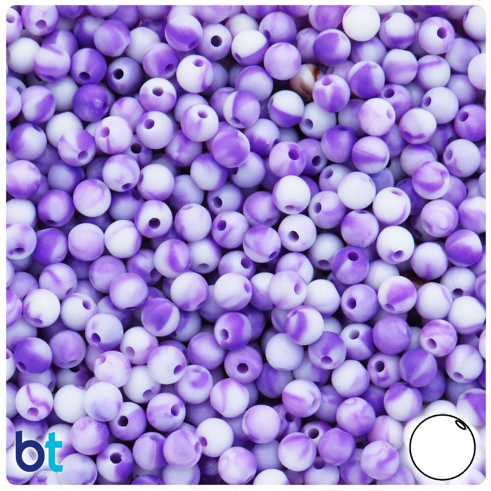 BeadTin Purple Marbled 6mm Round Plastic Craft Beads (300pcs)