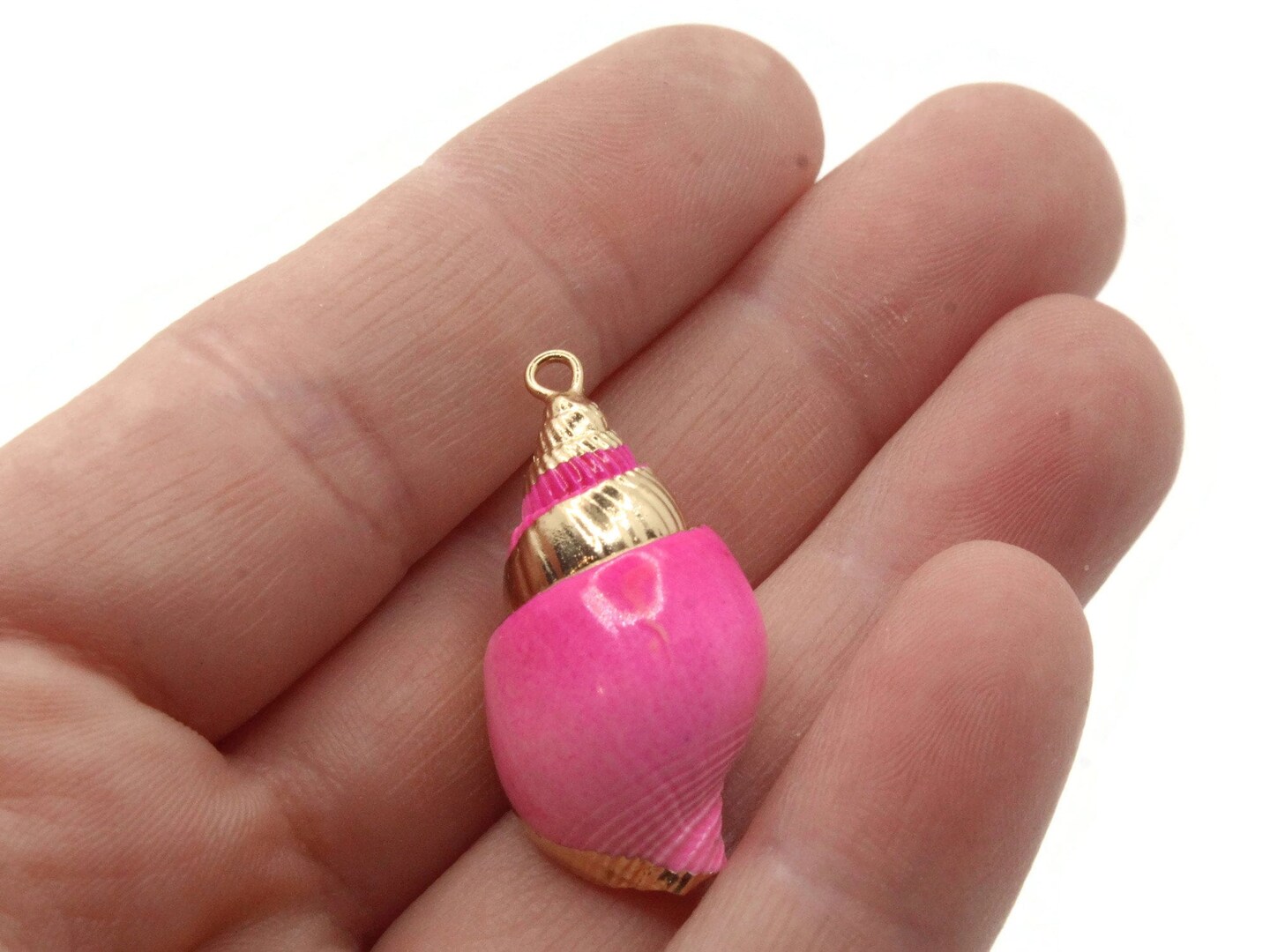 Pink and Gold Spiral Seashell Large Pendant Beach Charm