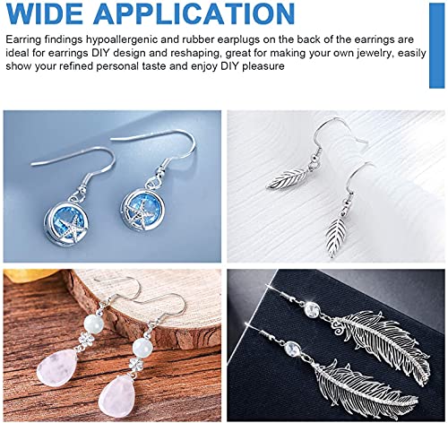 120 Pieces/60 Pairs 925 Sterling Silver Earring Hooks , Ear Wires Fish Hooks, Hypo-allergenic Jewelry Findings Parts with 120 PCS Clear Silicone Earring Backs