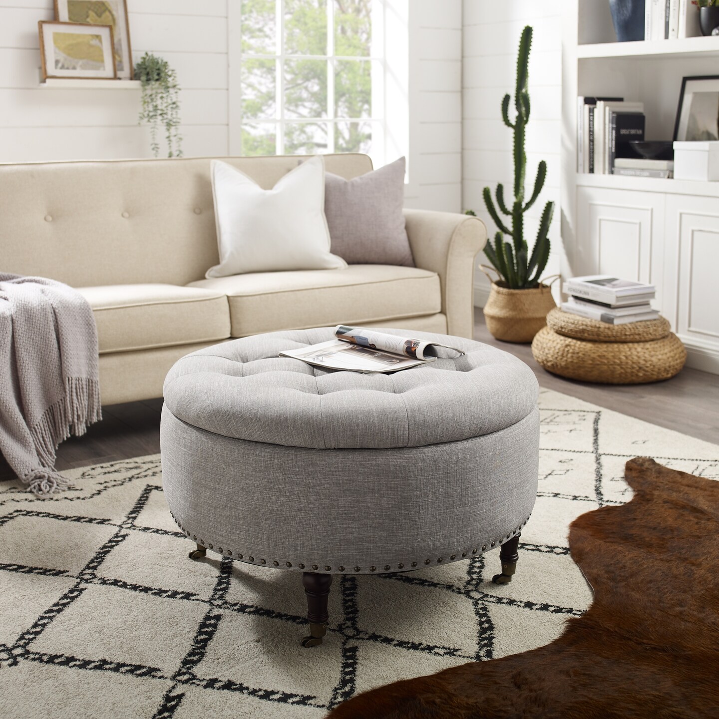 Renata Linen Button Tufting Ottoman