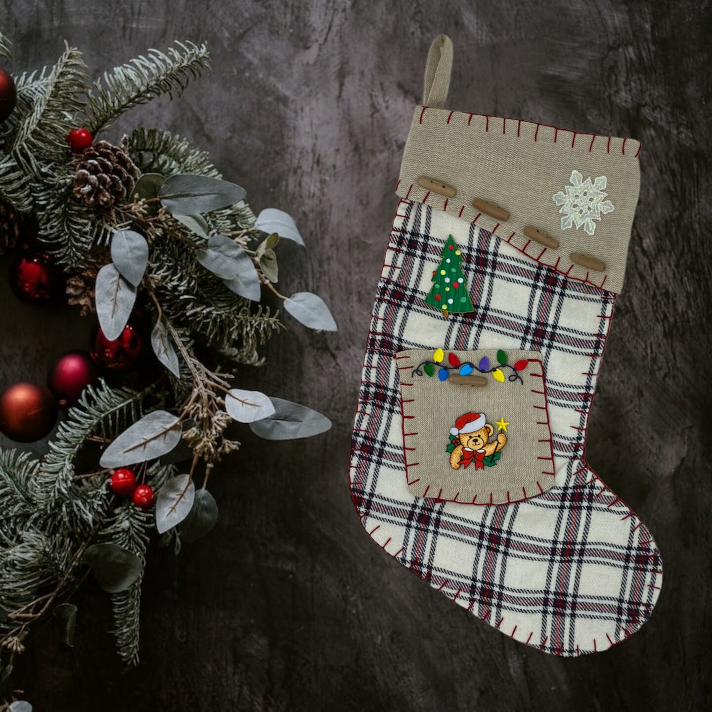 Christmas Teddy Bear, Santa Hat, Star Wand, Embroidered, Iron on Patch