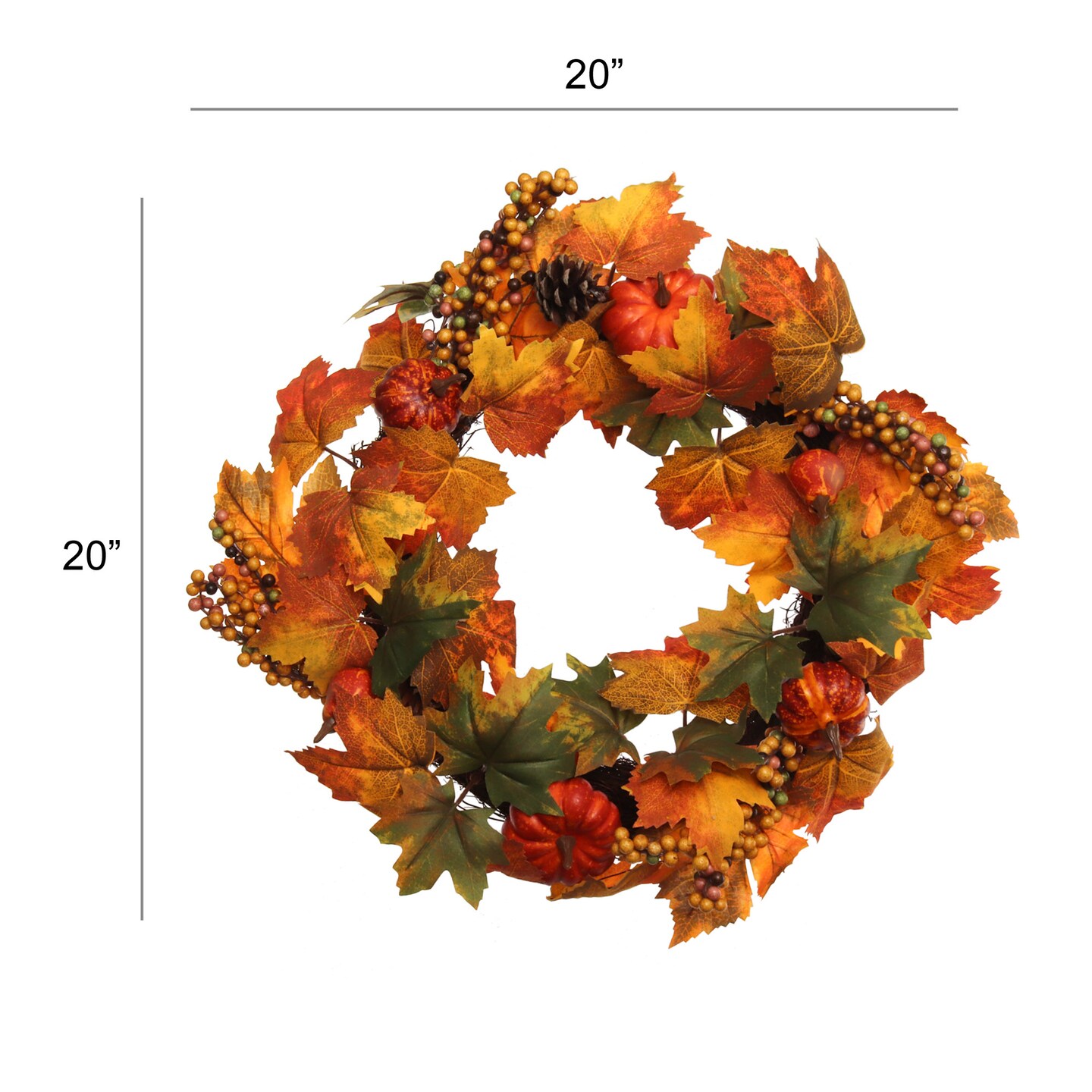 Fall Maple Leaf Wreath: 20&#x22; Wide, with Pumpkins &#x26; Berries by Floral Home&#xAE;