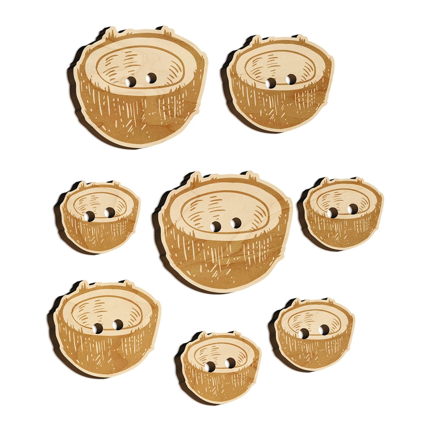Cut Open Coconut Wood Buttons for Sewing Knitting Crochet DIY Craft
