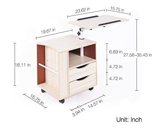 Wooden Nightstand with Swivel Top, Storage Drawers, Wheels, and Open Shelf, 3 Colours (White Maple) Upgraded Multifunctional Height Adjustable Overbed End Table
