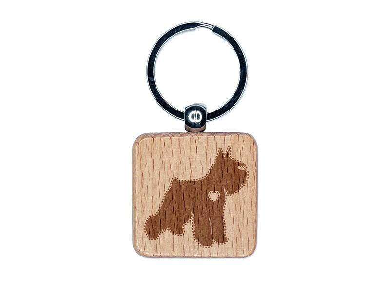 Miniature Schnauzer Dog with Heart Engraved Wood Square Keychain Tag Charm