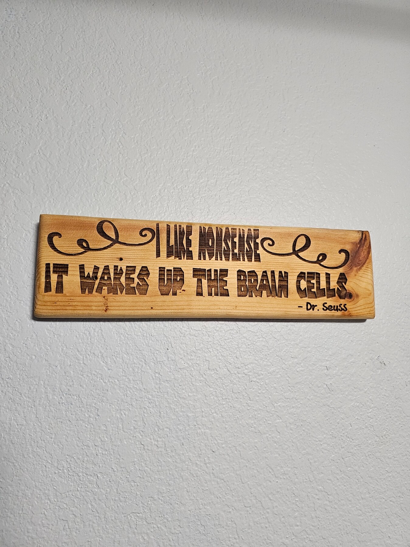 Dr Seuss - "I like nonsense it wakes up the brain cells."  Inspirational Sign Quote reclaimed wood natural Matte Finish