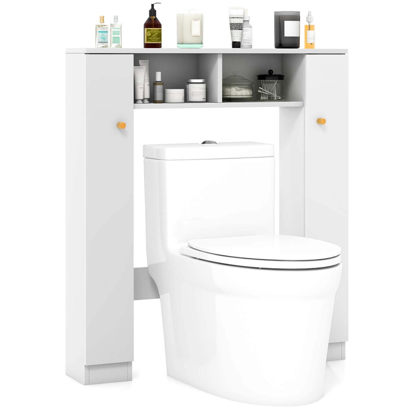Costway Over The Toilet Storage Cabinet Double Door Bathroom Toilet Storage Organizer Natural/White