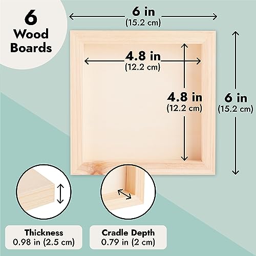 6 Pack Unfinished Wood Canvas Boards for Painting, 6x6 Square Wooden Panels for Crafts