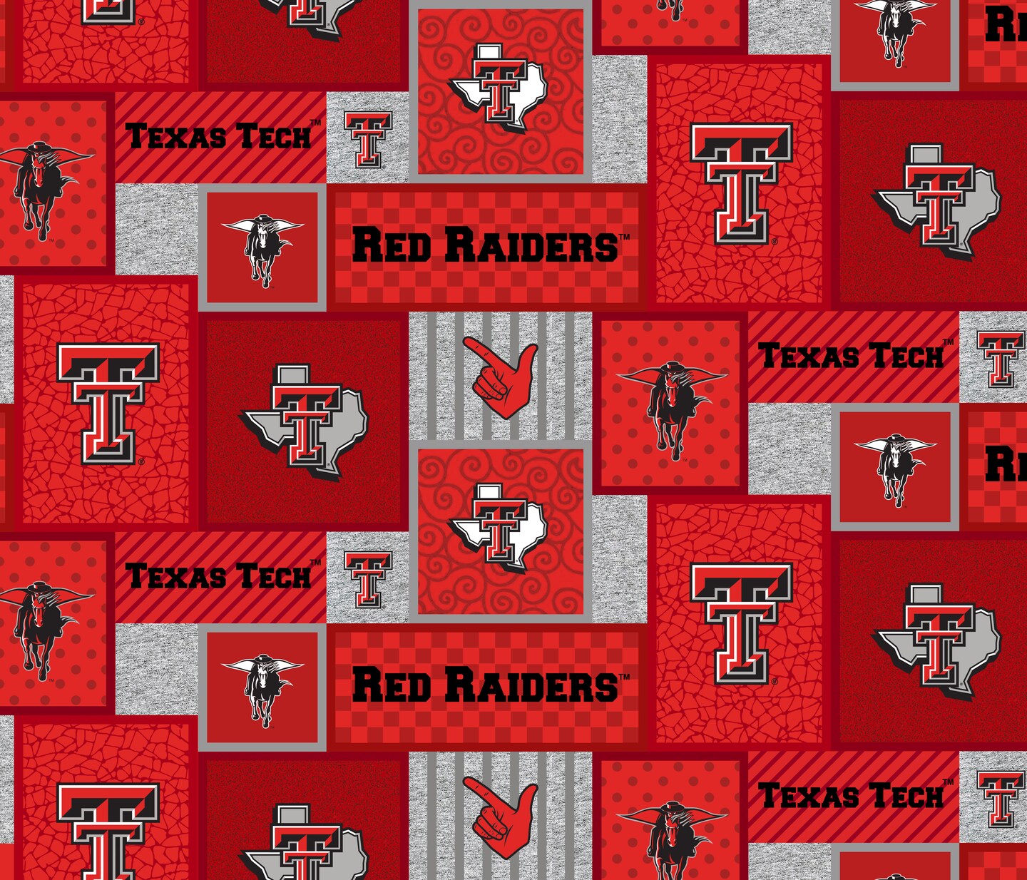 Sykel Enterprises-Texas Tech University Fleece Fabric-Texas Tech Red Raiders College Patch Fleece Blanket Fabric-Sold by the yard