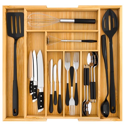 Utopia Kitchen Caddy Expandable Drawer Organizer, Bamboo Dividers Organizer  for Kitchen, Silverware, Flatware, Living Room, Makeup Drawer & Utensil  Holder, Natural Wood