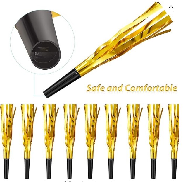 24 Pieces Gold Party Horns and Blowers for Kids and Adults Birthday Baby Shower 2023 Graduation Sporting Events Party Favors Supplies Noisemakers