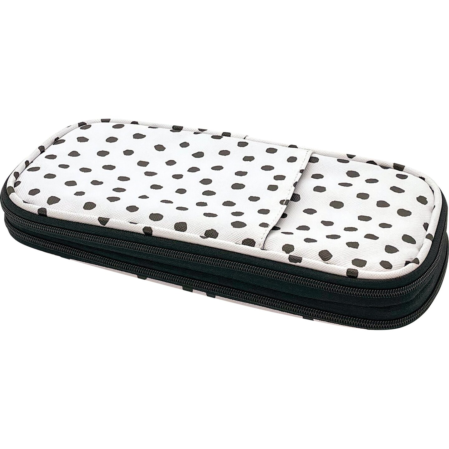 Black Painted Dots on White Pencil Case