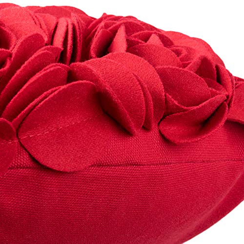 JWH 3D Flower Throw Pillow Cover Aesthetic Decorative Valentines Day Accent Pillow Case Heart Shaped Cushion Handmade Pillowcase for Girls Bed Bedroom Couch Gift 14x16 Inch Red