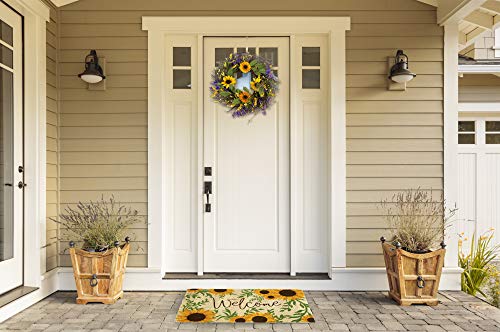 1 Pack Natural Coir Doormat Outdoor Welcome Mat, 17x29, Sunflower