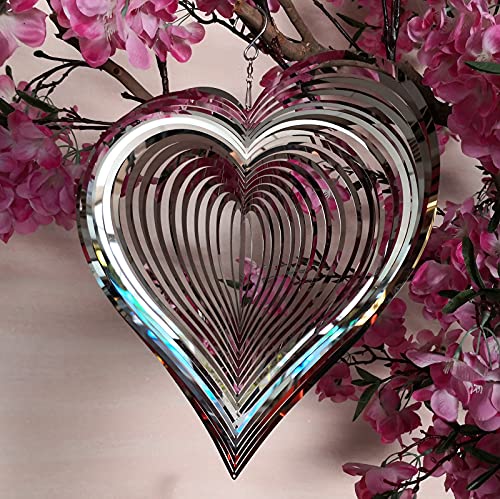 1 Pack Wind Spinner Outdoor Metal Decorations,Silver Heart Wind Spinners for Yard and Garden,Stainless Steel Wind Chimes for Outside Decor,Birthday Gifts for Mom,Mother&#x27;s Day,Aunt Gifts