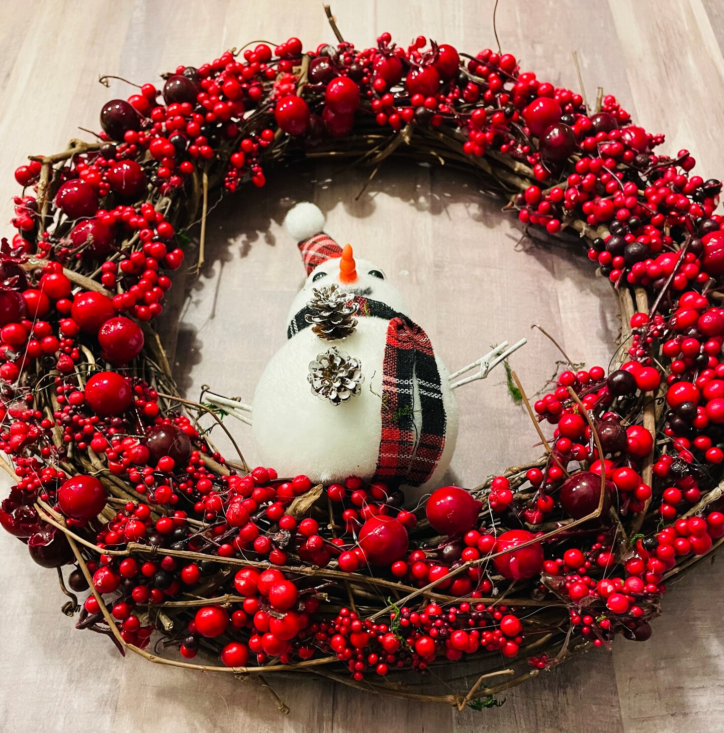 Little red berries wreath as Christmas decor Stock Photo by Anna_Om