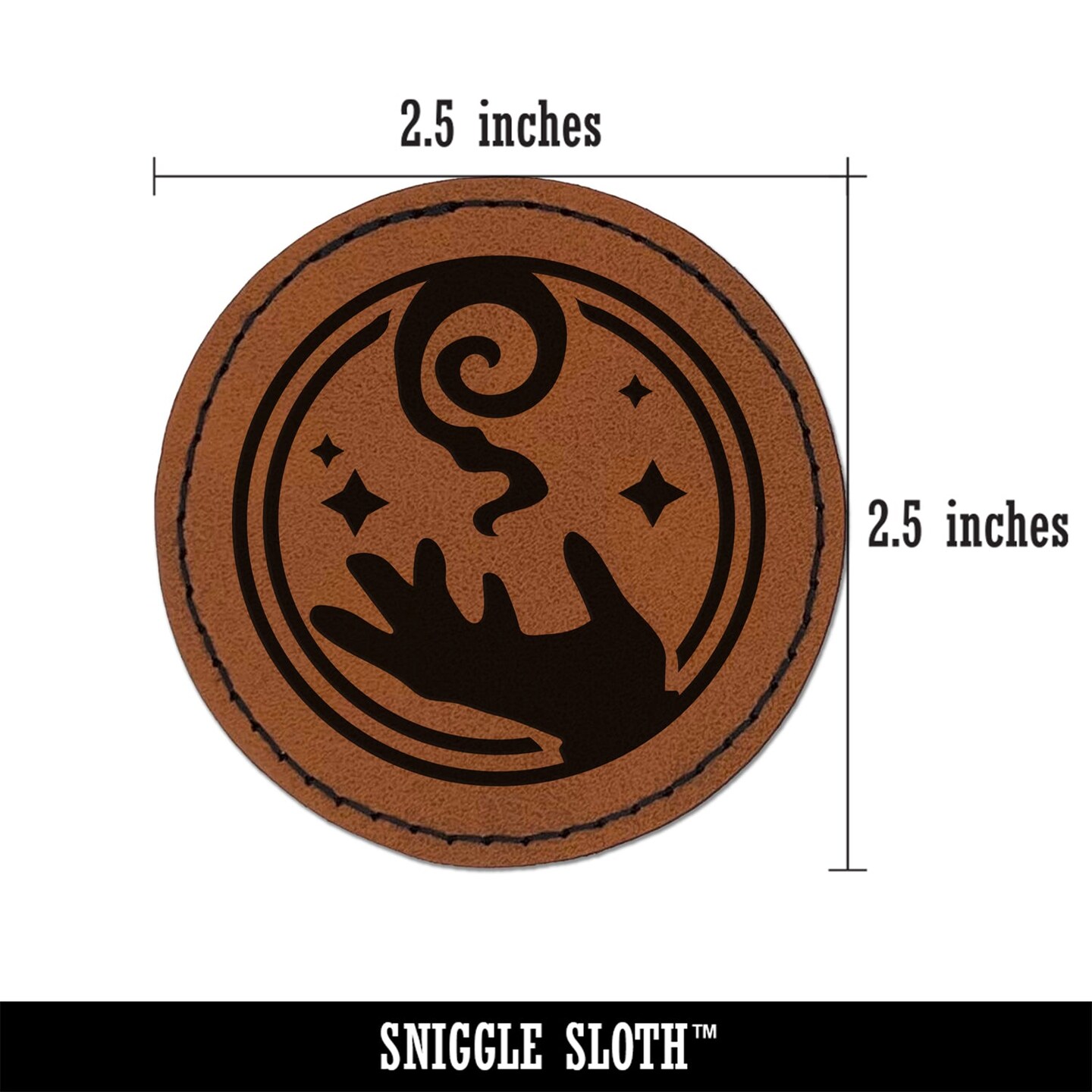 Mage Wizard Magic Spell Round Iron-On Engraved Faux Leather Patch Applique - 2.5&#x22;