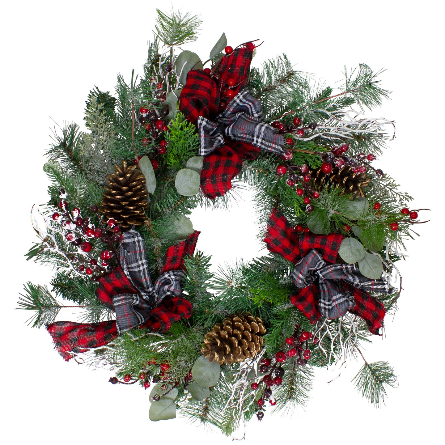 Northlight Dual Plaid and Berries Artificial Christmas Wreath - 24&#x22; - Unlit