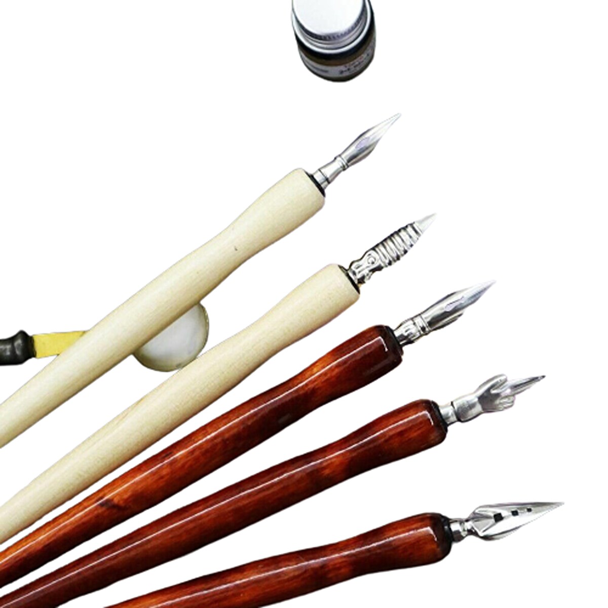 Stainless Steel Pen Nibs with Wood Holder 5 pcs