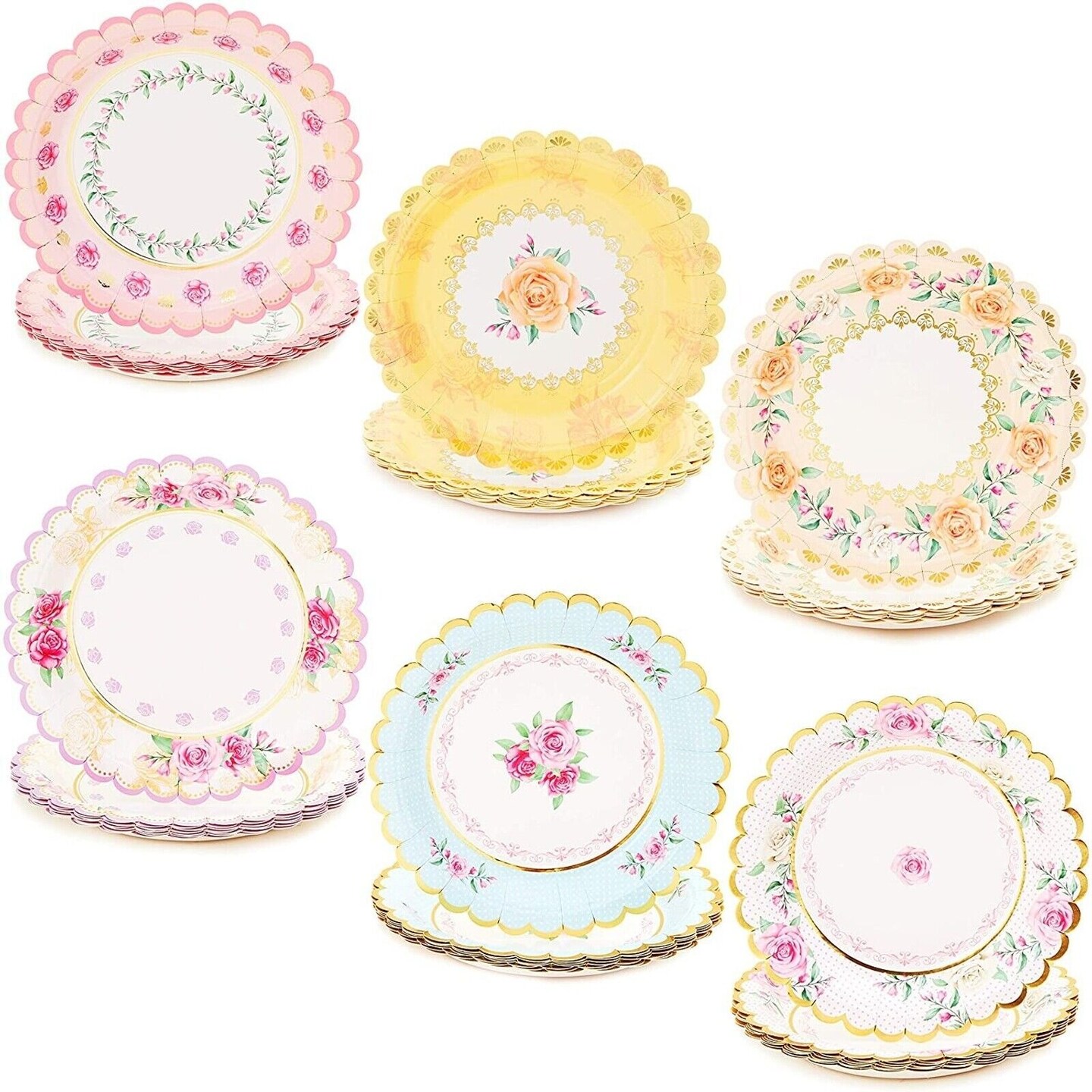 48 Floral Paper Plates for Vintage Tea Party, Wedding, Bridal, Baby Shower