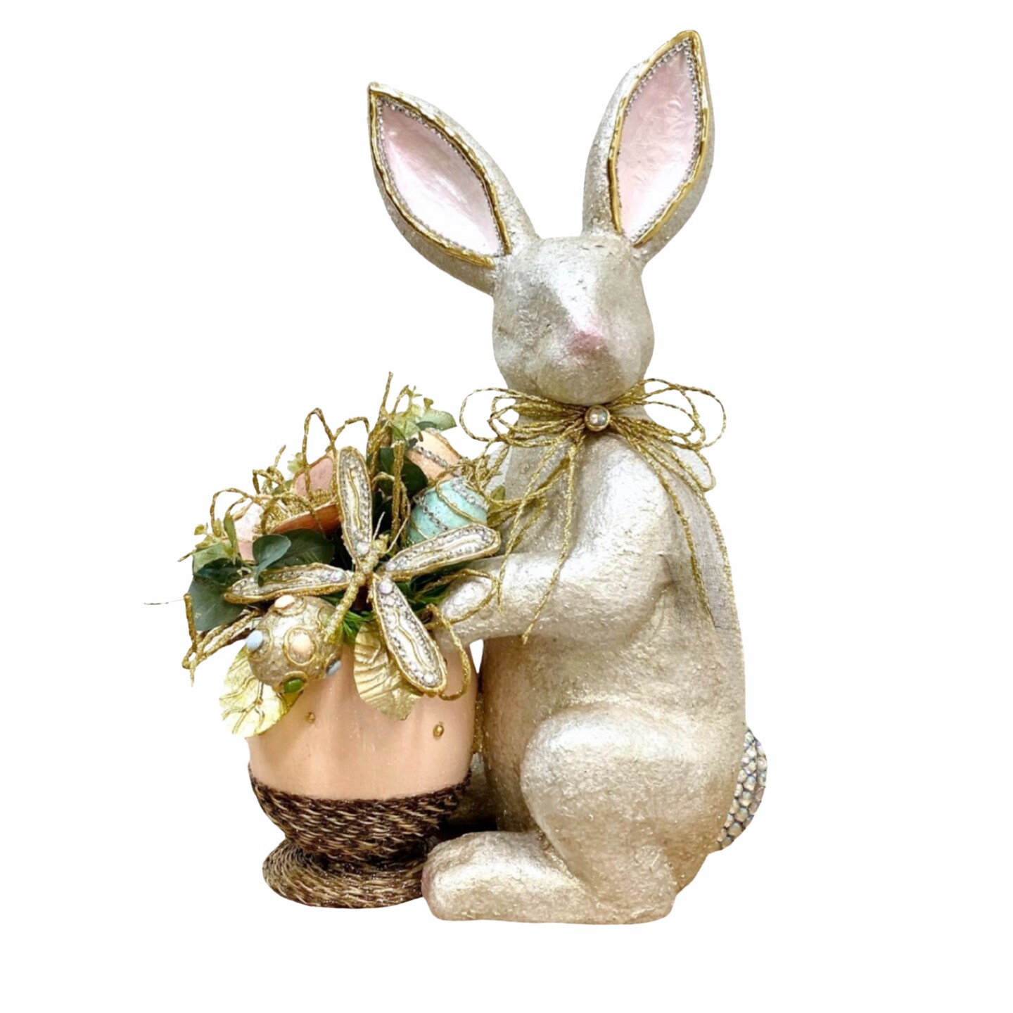 Easter Decorations - Easter Elegant Buuny with Floral Pot Handcrafted