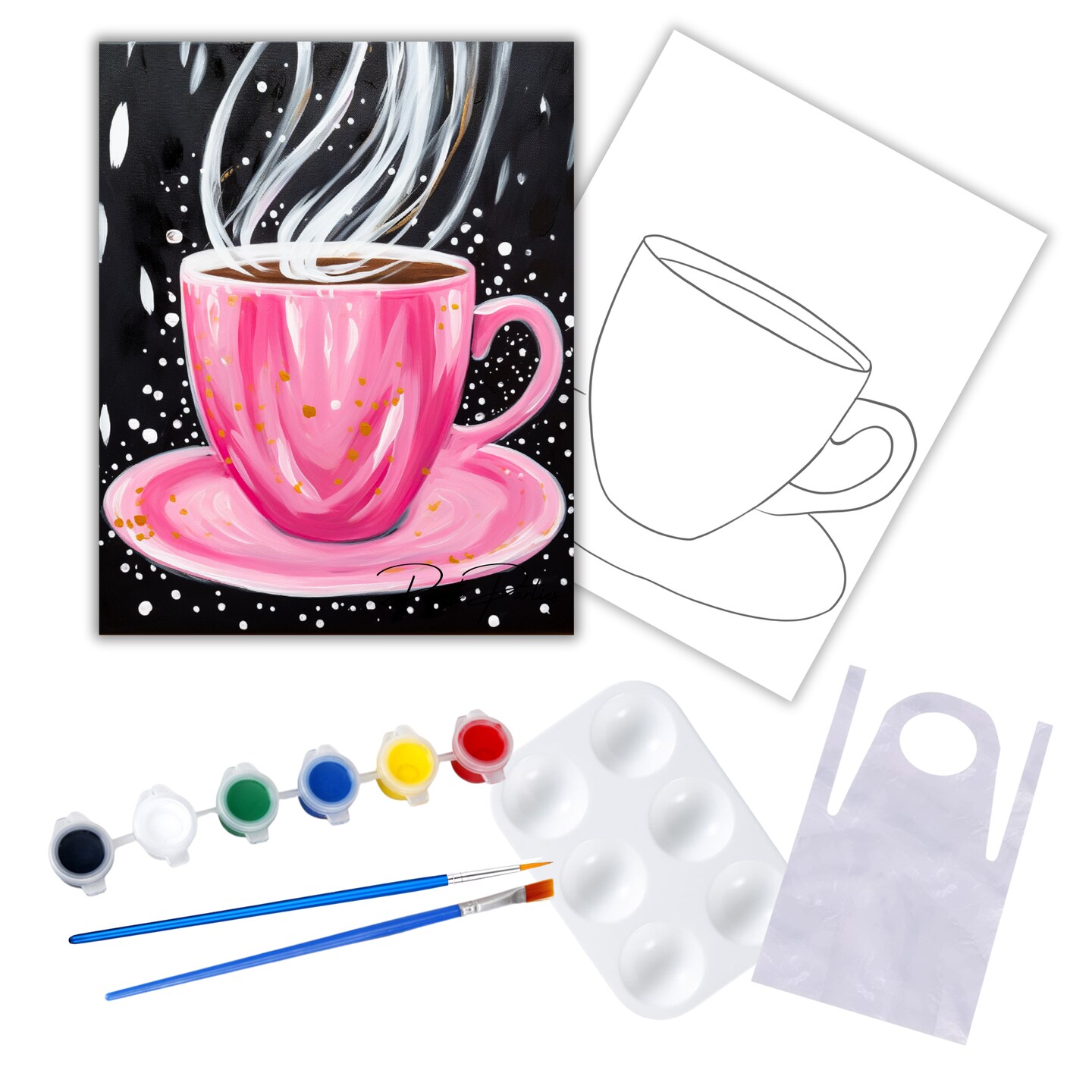 "Hot Pink Drink" DIY Canvas Art Kit, Adult Beginner, Acrylic Paint Size 11x14 inch