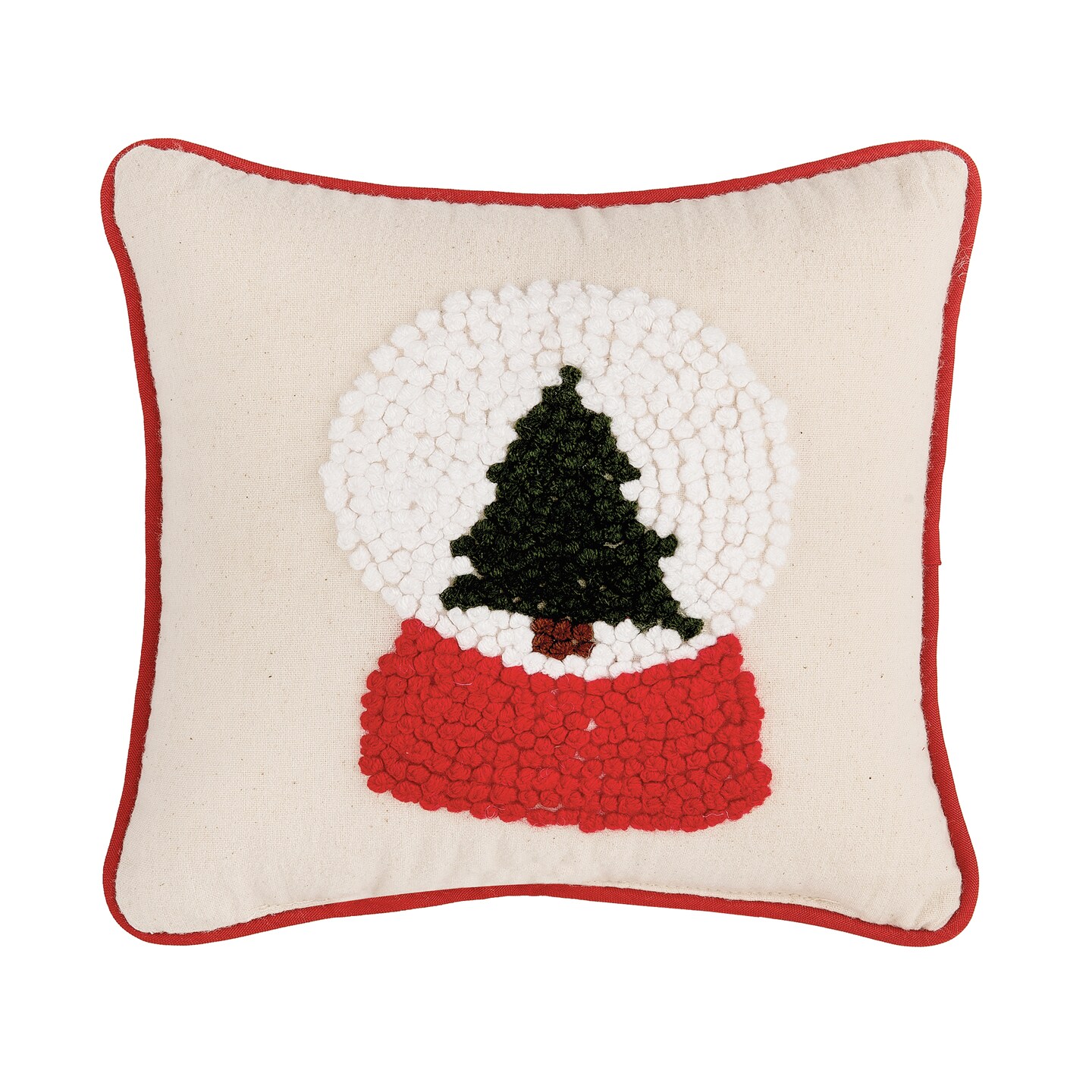 Snow Globe Christmas Tree French Knot Mini Accent Pillow 8" x 8"