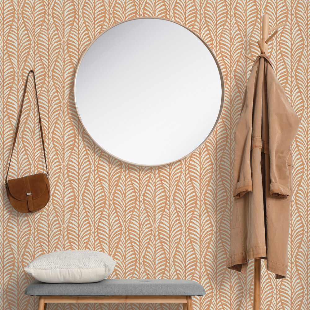 Tempaper Block Print Leaves Peel and Stick Wallpaper Terracotta