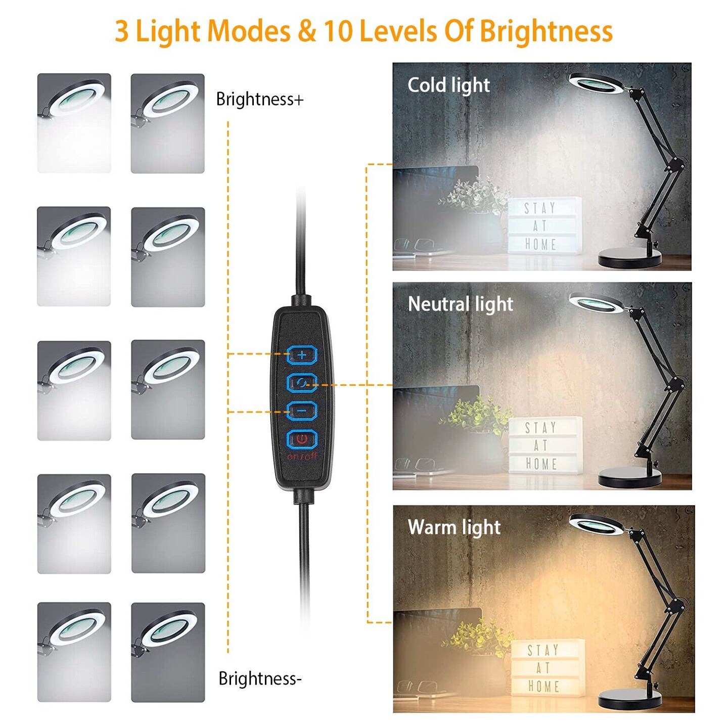 Reading Magnifying Glass Desk Table Light with Clamp Stand
