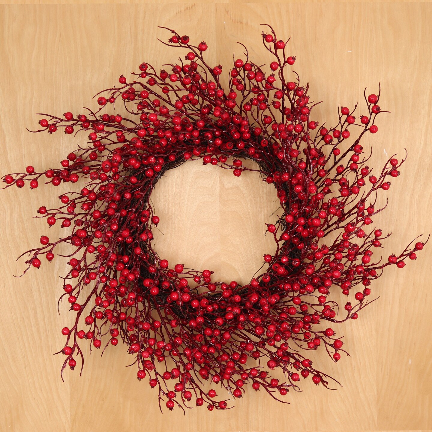 22&#x22; Vibrant Red Rosehip Berry Wreath with Realistic Berries, Indoor/Outdoor Use, Festive Holiday Accents, Front Door, Winter, Home &#x26; Office Decor