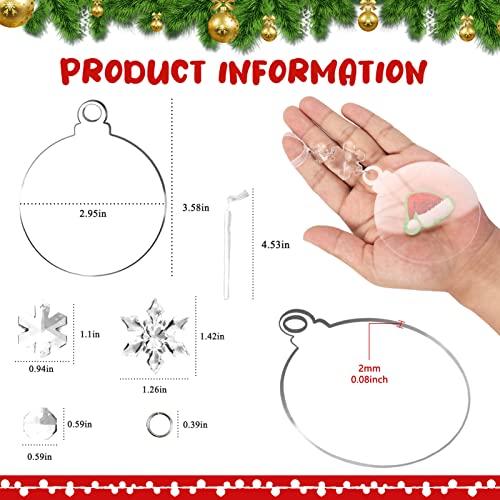 24 Pack Christmas Tree Ornaments Set - 3 Inch Clear Acrylic Flat Disc Ornaments DIY Christmas Crafts with Transparent Crystal Snowflakes for Christmas Winter New Year Party Hanging Decorations