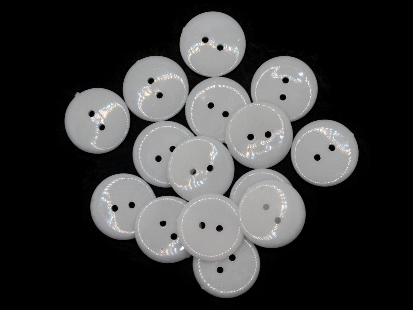 15 24mm White Flat Round Plastic Two Hole Buttons