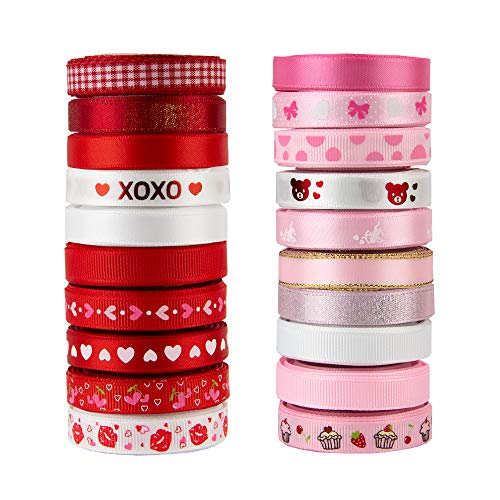VATIN 20 Rolls 100 Yards Valentine&#x27;s Day Ribbons Trims Printed Grosgrain Ribbons Polyester Satin Ribbon 3/8&#x22; Wide for Valentine&#x27;s Day Wedding Gift Wrapping DIY Crafts
