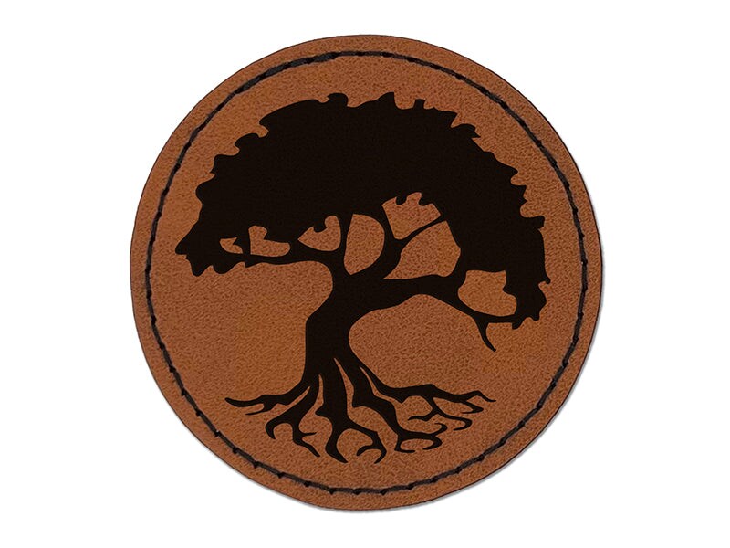 Swampy Mangrove Tree with Roots Round Iron-On Engraved Faux Leather Patch Applique - 2.5&#x22;