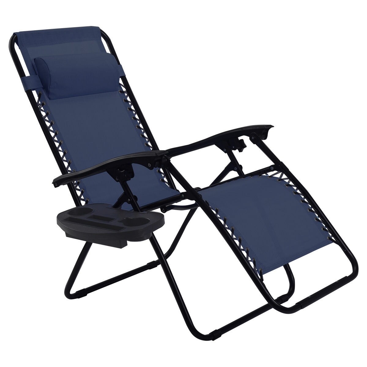 Outdoor Folding Zero Gravity Reclining Lounge Chair with Utility Tray