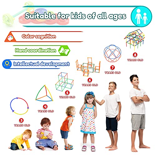 600 Pieces Constructor Toys STEM Building Toy Interlocking Plastic Engineering Thin Tube Blocks Educational Kit for 3 4 5 6 7years Kids Boys and Girls Gift
