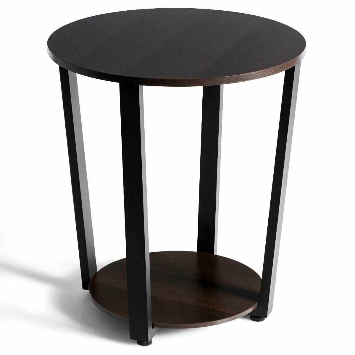 2-tier Round End Table with Storage Shelf &#x26; Metal Frame