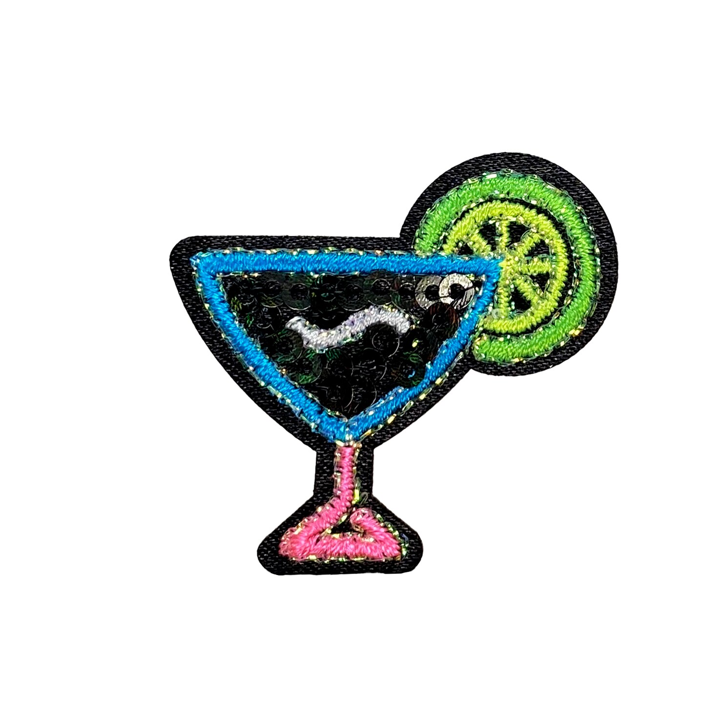 Black Sequin Margarita, Embroidered, Iron on Patch