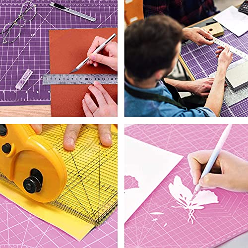 Self Healing Cutting Mat 18 inch x 12 inch Non-Slip PVC Double Sided 5-Ply A3 Art Craft Rotating Mat,Sewing Crafts Hobby Fabric Precision Scrapbooking Project(Pink/Purple)