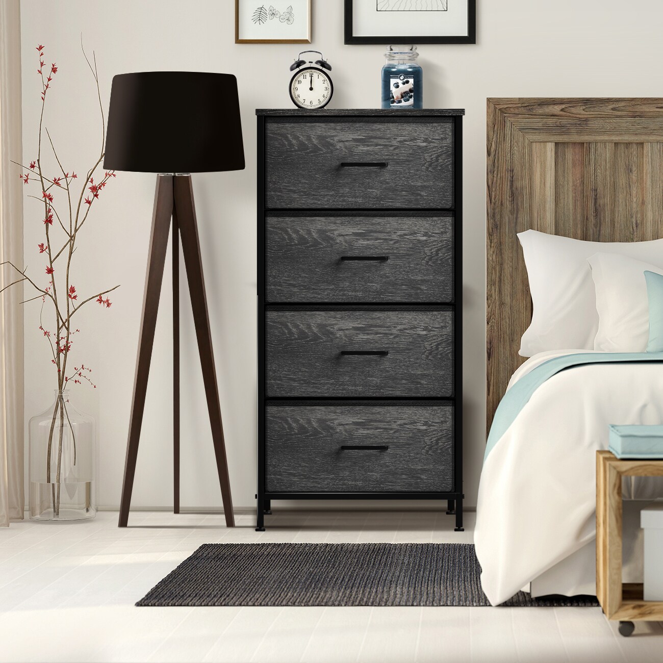 Sorbus Dresser with 4 Drawers - Bedside Furniture & Night Stand End Table Dresser with Steel Frame, Wood Top, Easy Pull Fabric Bins for Home, Bedroom Accessories, Office & Dorm