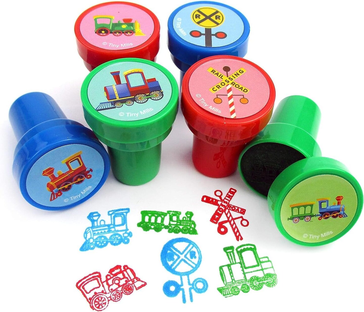 TINYMILLS 12 Pcs Train Stamp Kit for Kids - Train Stamper Set Gift Party Favors