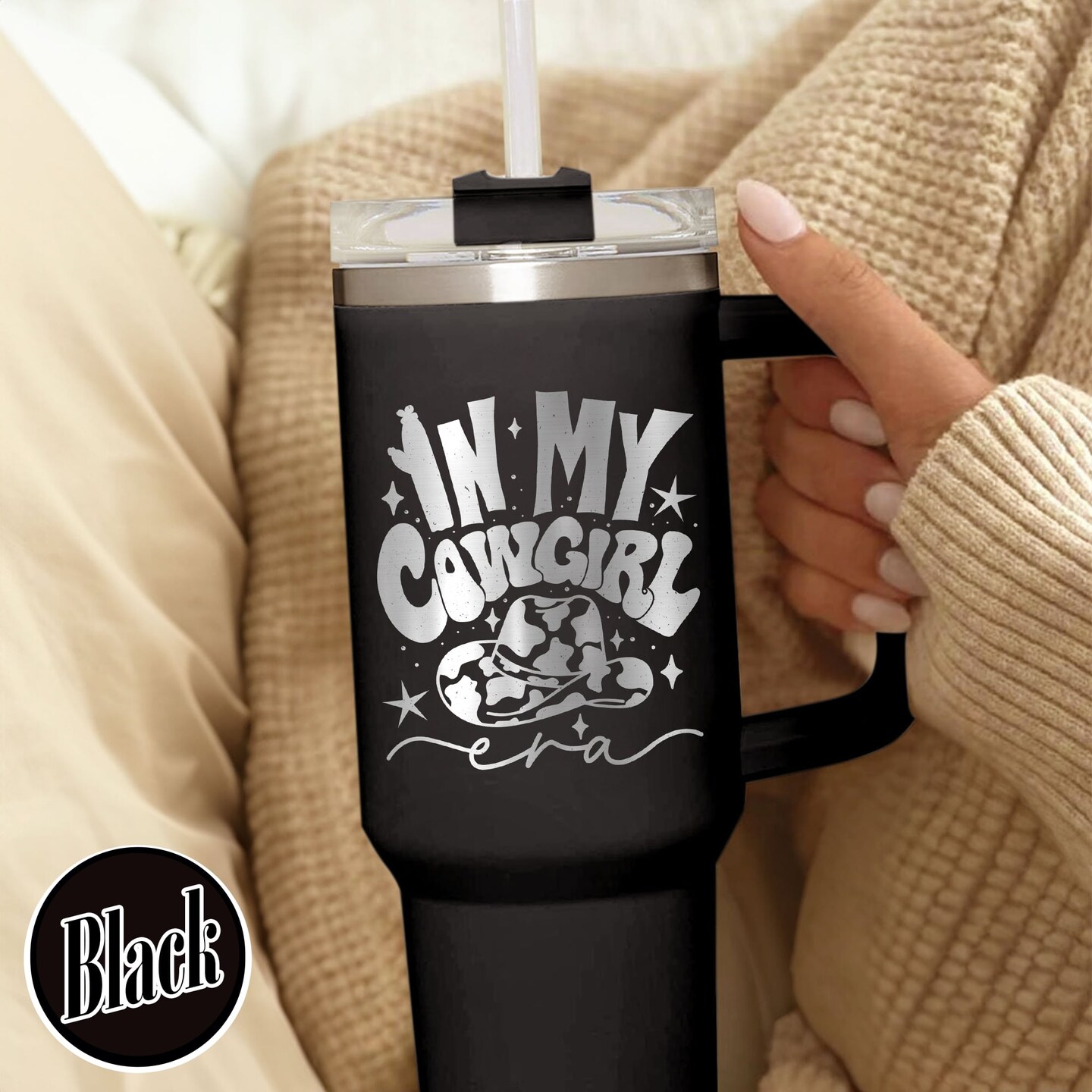 40oz Western Engraved Quencher Tumbler Cup With Handle gifts for