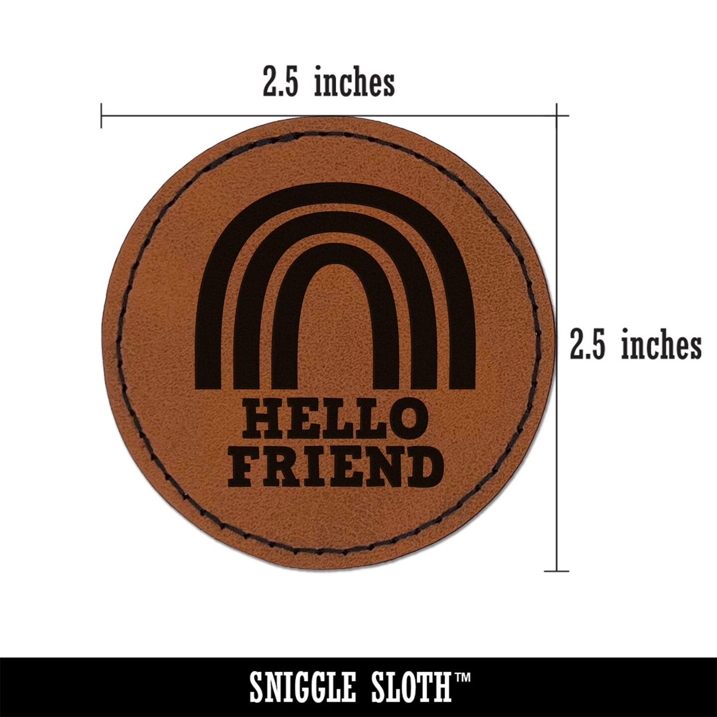 Hello Friend Fun Rainbow Round Iron-On Engraved Faux Leather Patch Applique - 2.5&#x22;