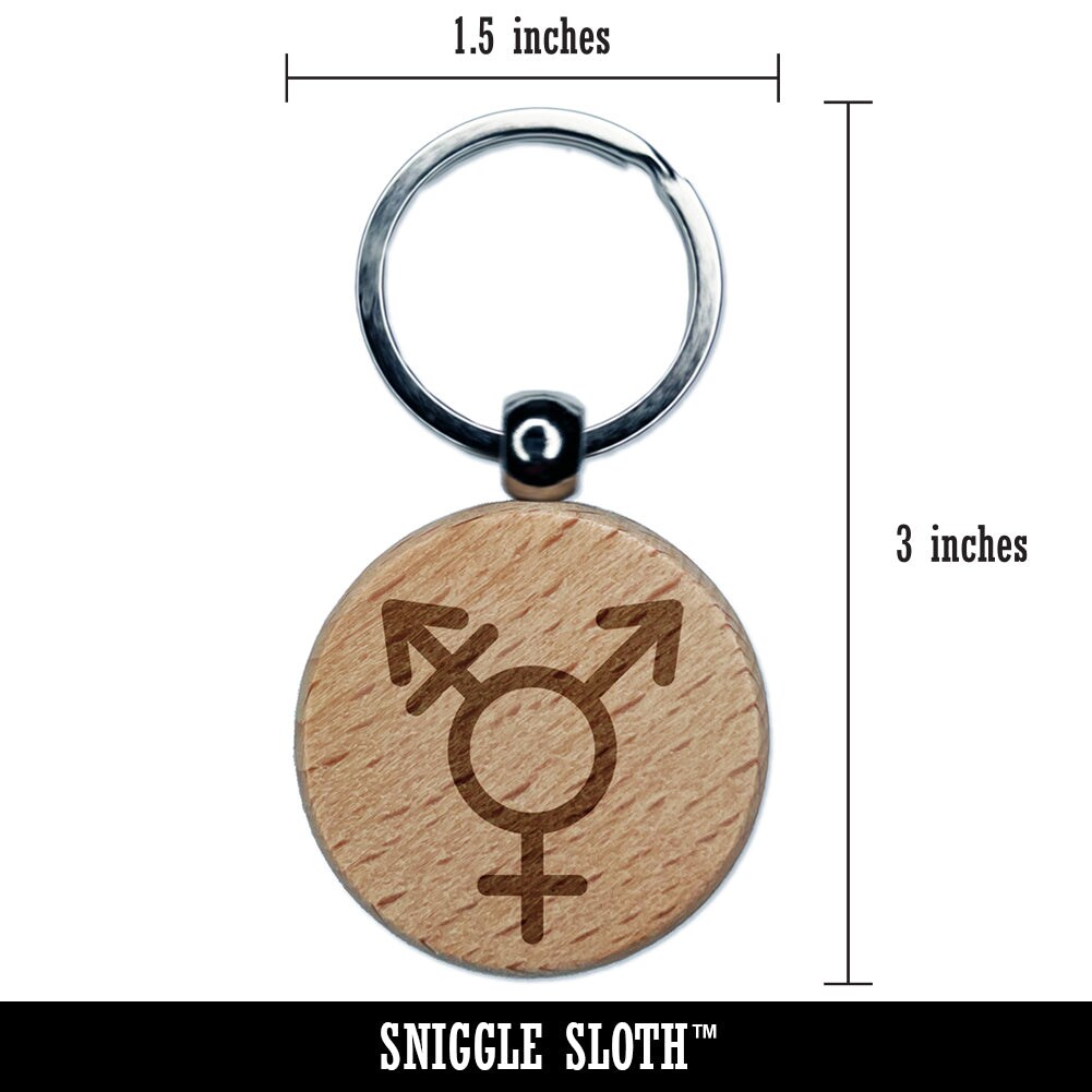 Male with Stroke and Female Sign Transgender Gender Symbol Engraved Wood Round Keychain Tag Charm