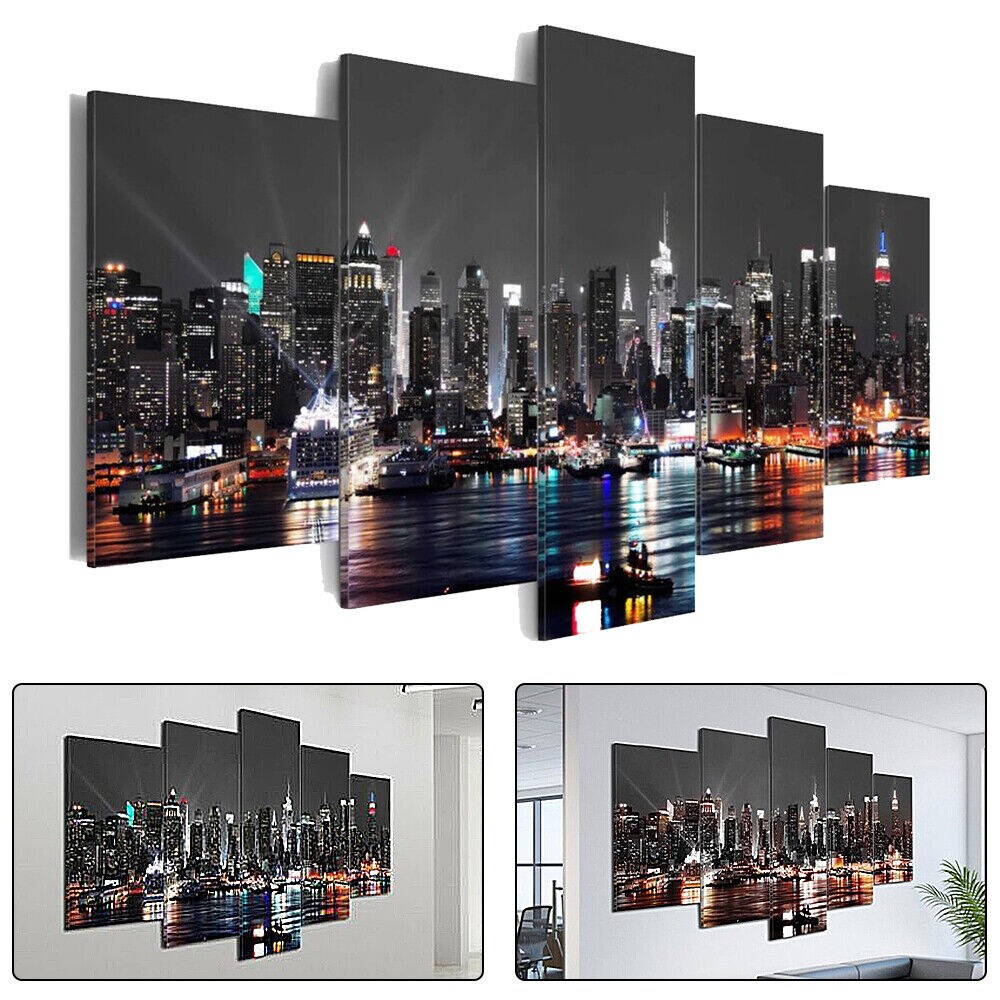 Kitcheniva Canvas Wall Art Poster Print Modern City Decor 5 Pcs