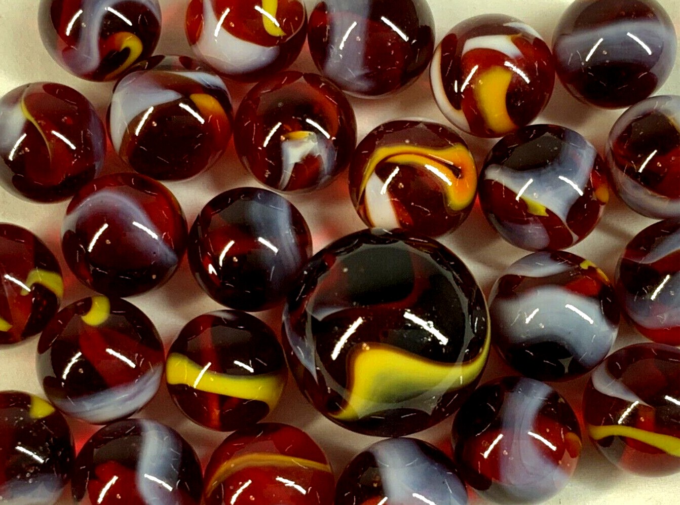 25 Marbles FIRE Red Stripes Yellow Glass game pack Shooter