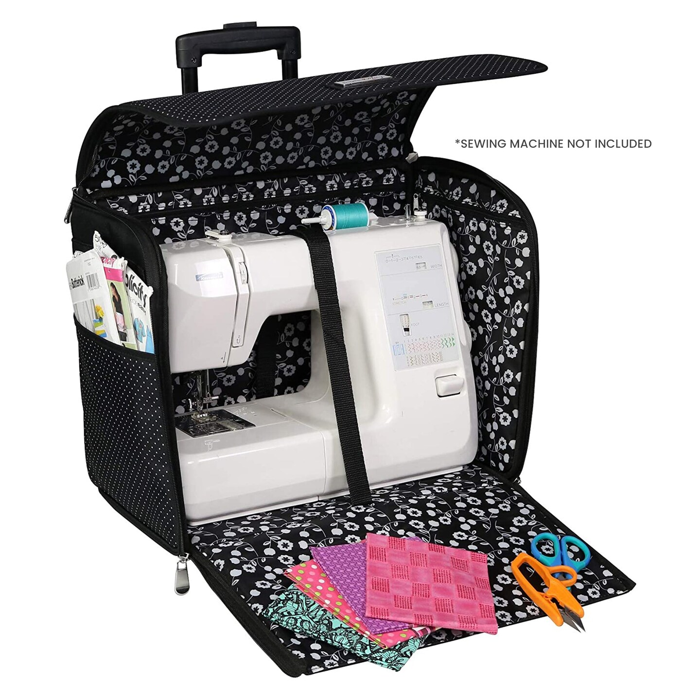 Collapsible Rolling Sewing Machine Case, Black Polka Dot