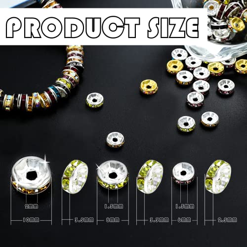 1080Pcs 8mm Rhinestone Spacer Beads, Crystal Glass Beads, Spacer Beads for Jewelry Making, Beads for Jewelry Making Necklaces, Bracelet Pendants, 9 Colors