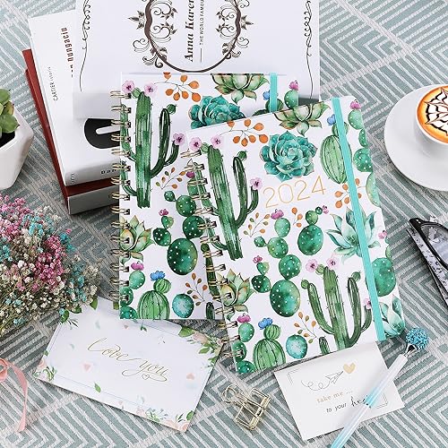 Planner 2024, Weekly and Monthly Planner, Jan 2024 - Dec 2024, 8.5&#x22; x 6.4&#x22;, Planner with Hardcover, Twin - Wire Binding, Monthly Tabs, Inner Pocket, Elastic Closure, Daily Organizer