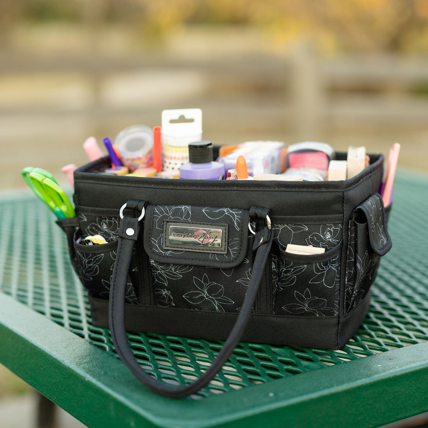 Deluxe Store & Tote Craft Organizer, Black & White Floral